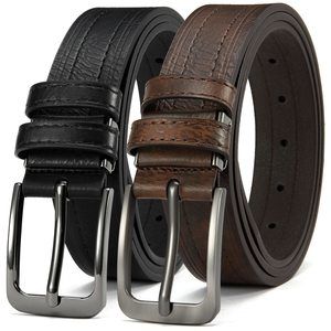 Mens Belt,leather Dress Belt - Black And Brown 2 Pack Belt，casual Wear Jeans👌